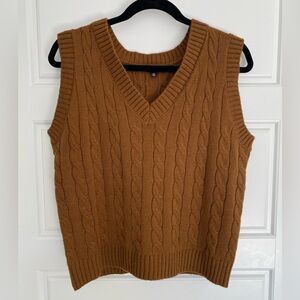 Papaya V-Neck Cable Knit Sweater Vest - Tan